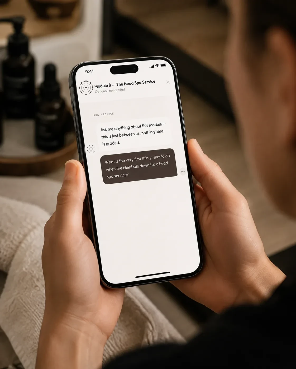 A student asking Cadence a question from their phone